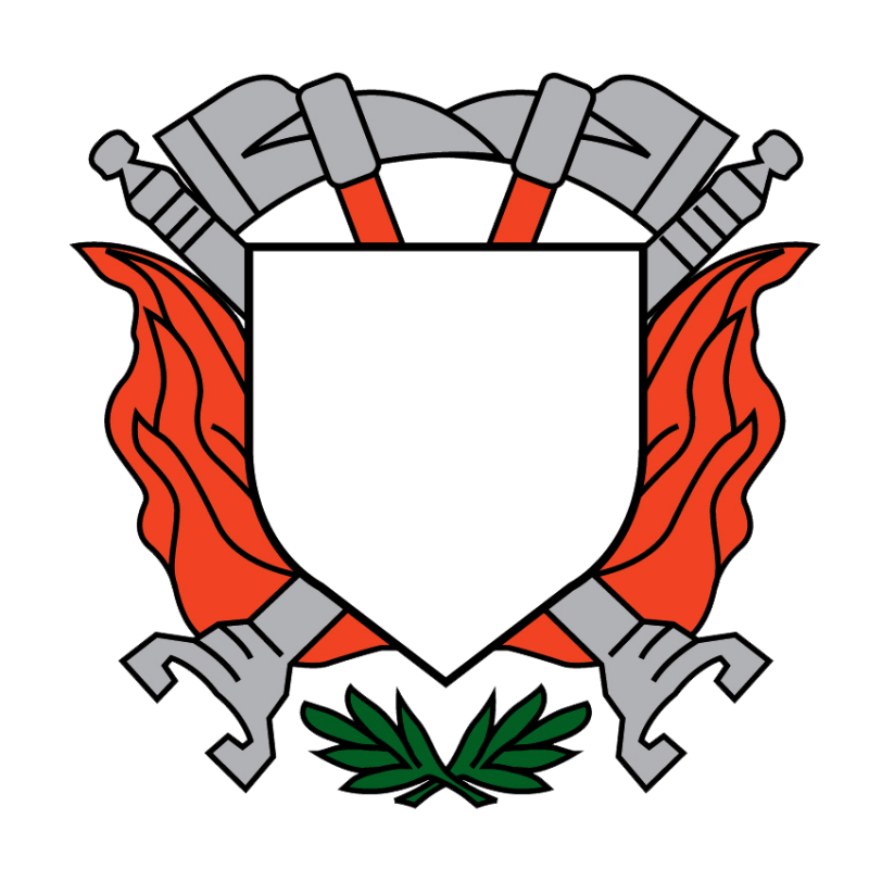 Ecusson avec lances, haches et flammes